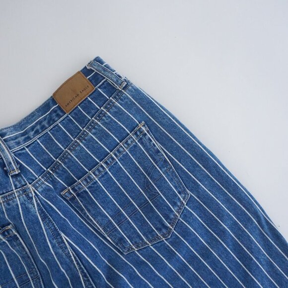 American Eagle Blue White Stripe Straight Tapered Mom Denim Blue Jeans 2 - Picture 13 of 14